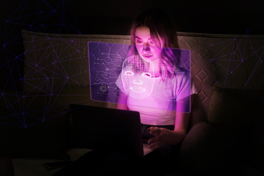 Jovem testando tecnologias de conteúdo interativo na internet.
